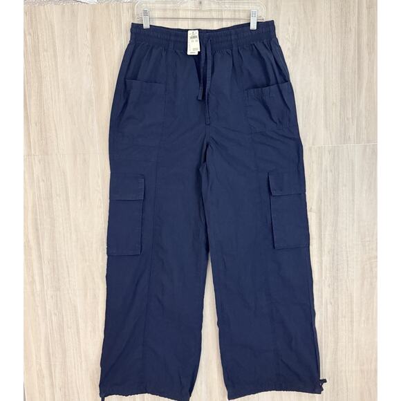 AERIE Pants Women's Medium High Waisted Go-For-It Baggy Cargo Navy Wide Leg - Picture 1 of 16